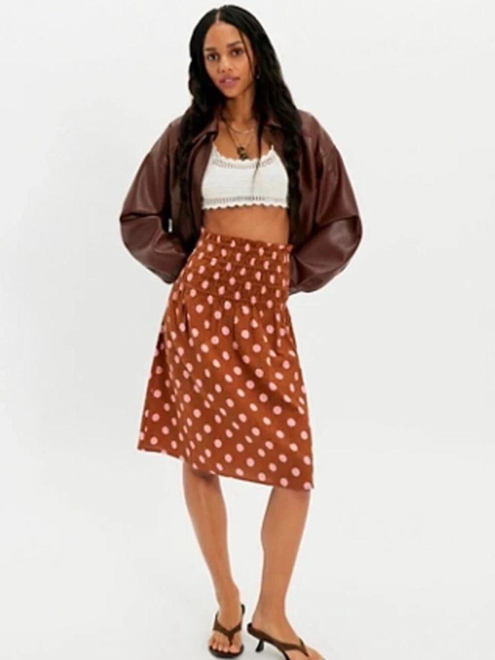 Free People FP One Sunni Convertible Skirt Smocked Polka Dot Printed L